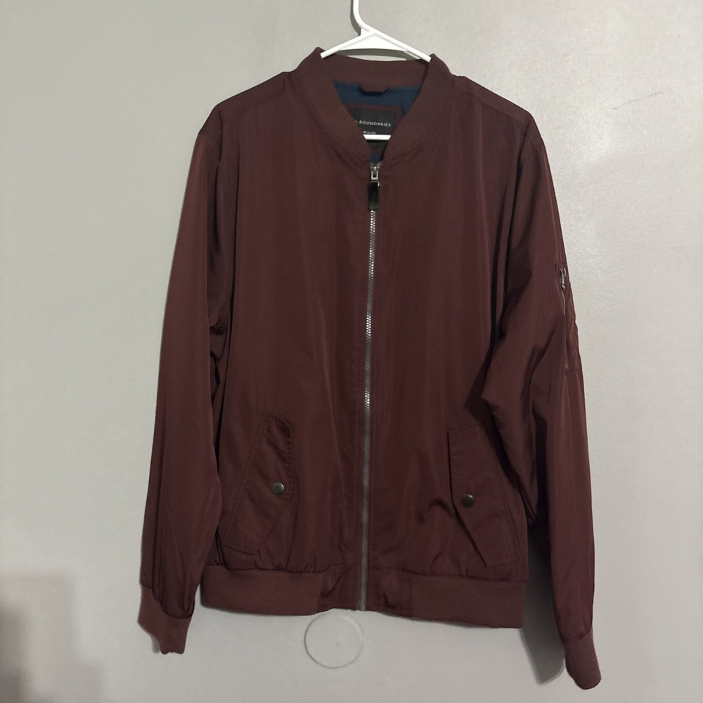 NO BOUNDARIES Bomber Jacket Mens Size Medium 38-40 Burgundy Full Zip Windbreaker